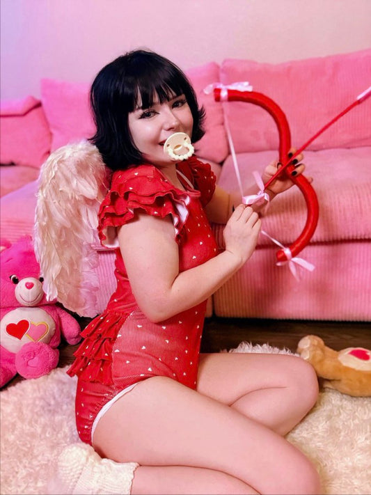 Sweet Heart Ruffle Ribbed Bodysuit