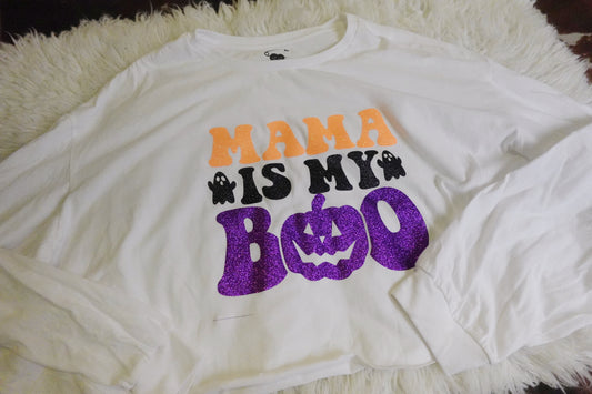 Mama is my boo (XL) long sleeve crop top