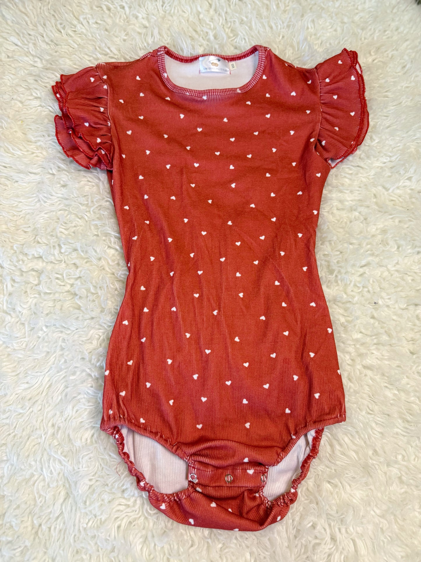 Sweet Heart Ruffle Ribbed Bodysuit