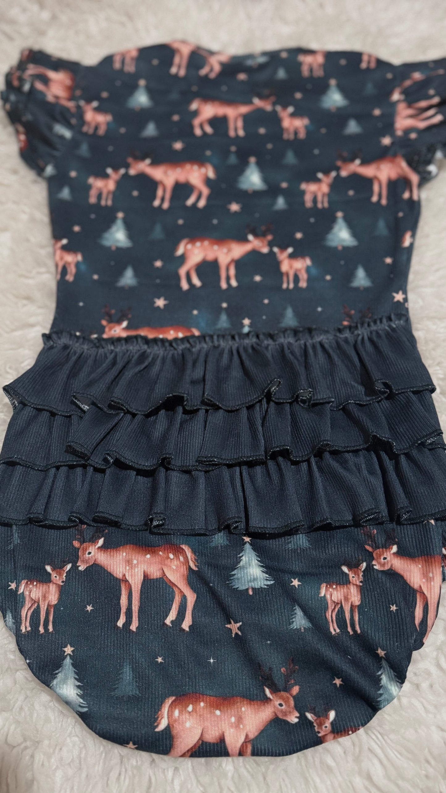 Evergreen Raindeer Cuddles | Ribbed Ruffle Oneise