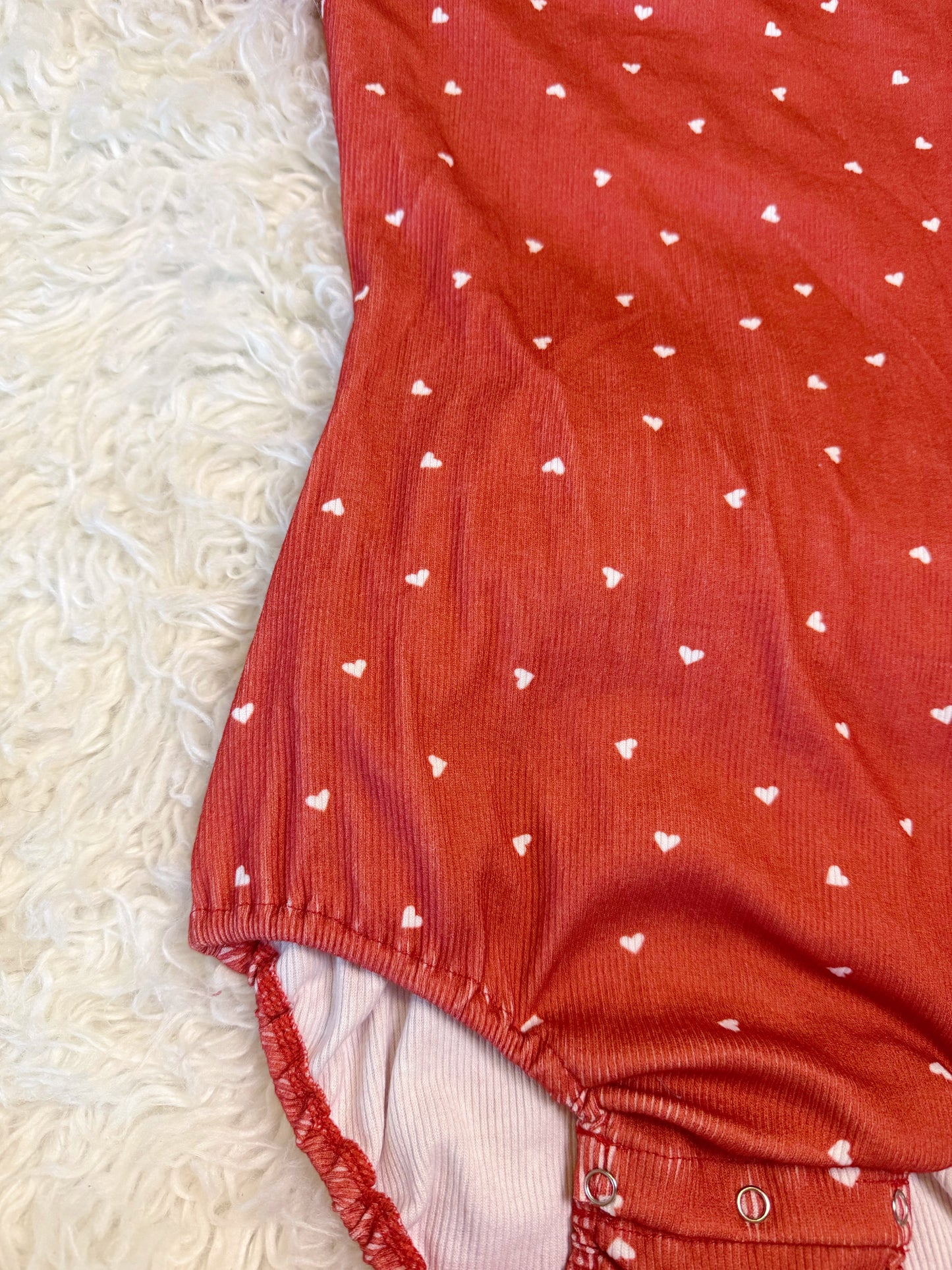 Sweet Heart Ruffle Ribbed Bodysuit